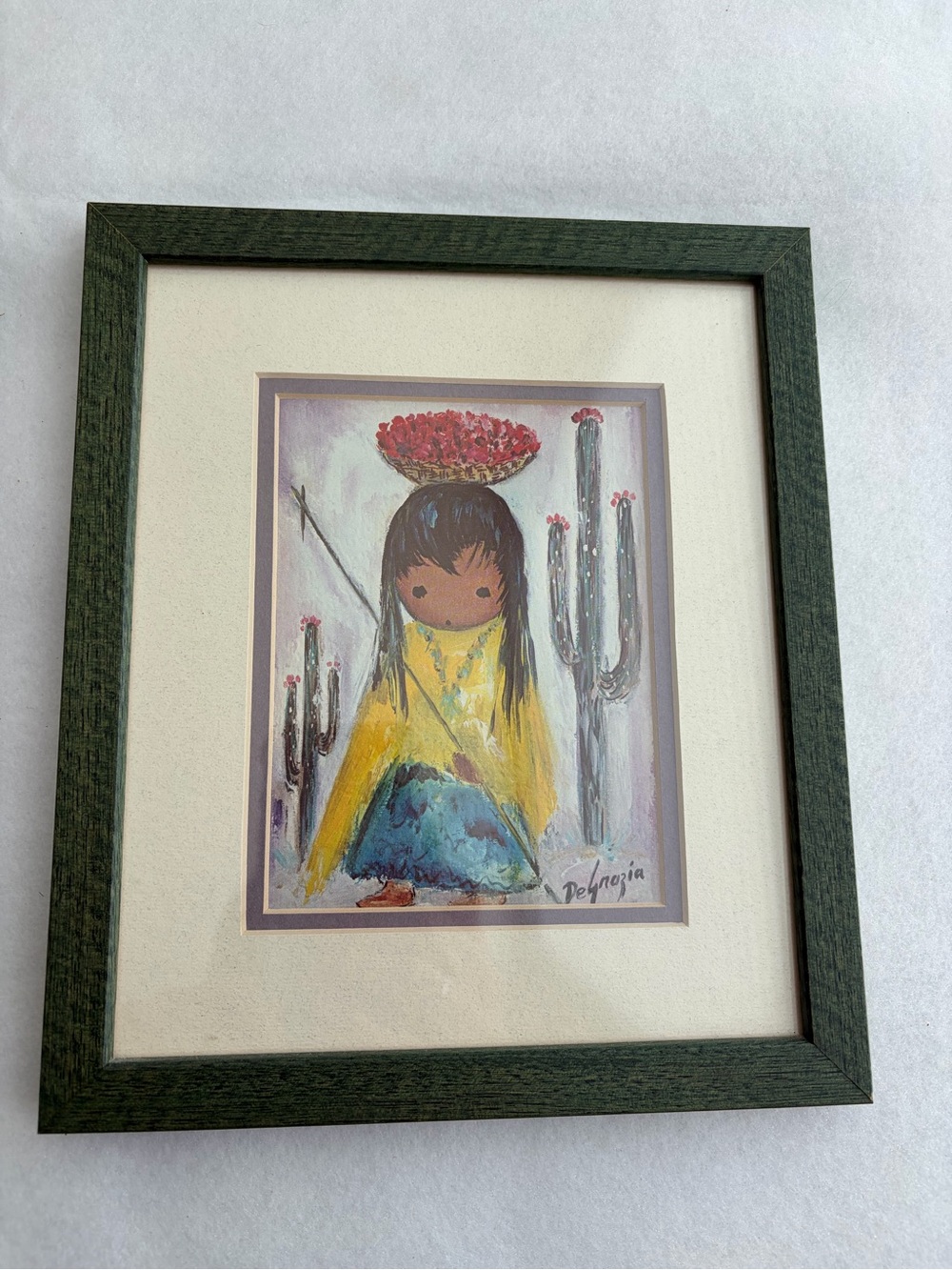 DeGrazia Little Saguaro Harvestor Custom Double Matted Glass Frame Signed Print